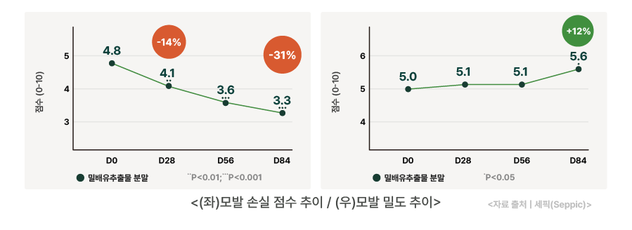 모발 손실 점수와 모발 밀도 추이 그래프